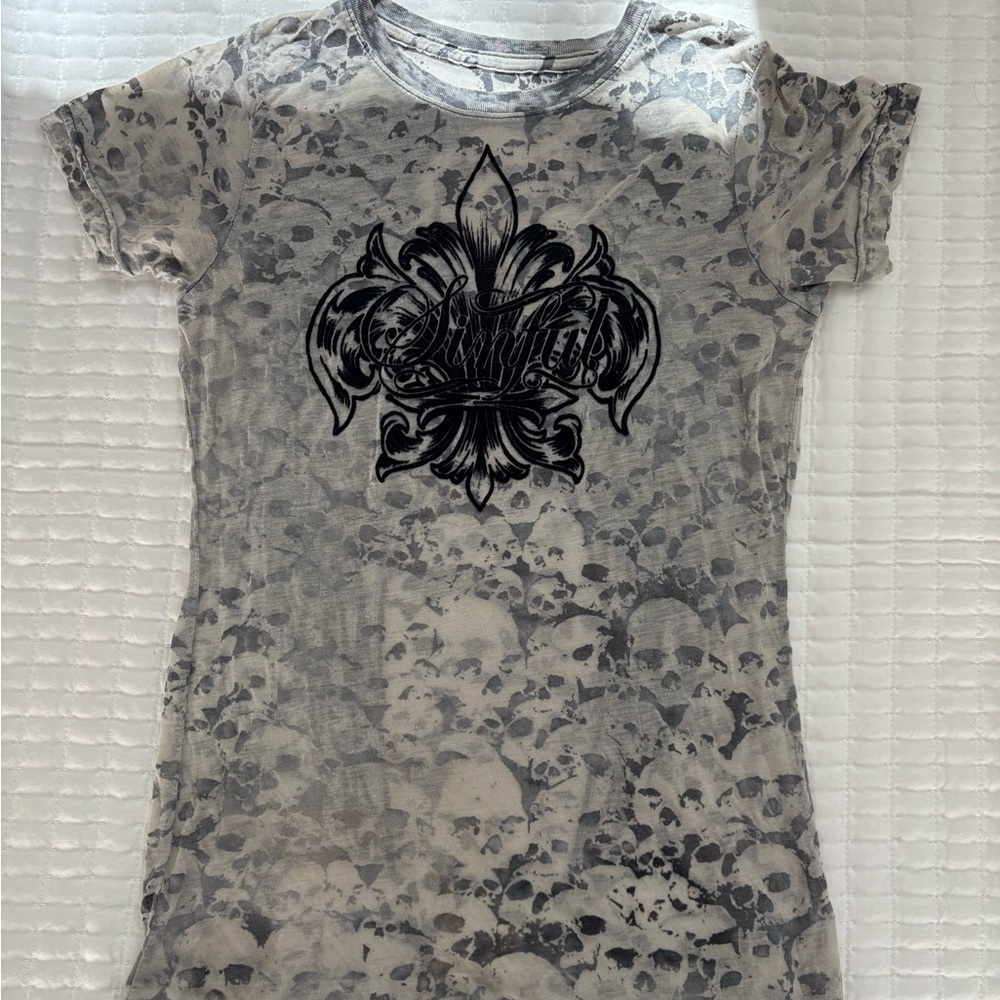 Sinful Black and Gray Skull Tee